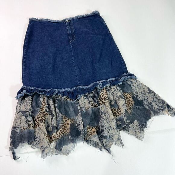Ashley Stewart Dresses & Skirts - 90s Y2K Ashley Stewart Skirt Womens 22W Boho Chic Denim Jean Fairy Leopard